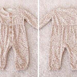 City Mouse Baby Romper 12-18M Floral Button Jumpsuit Boho Neutral